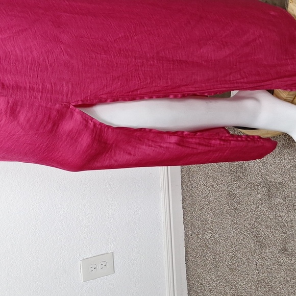 Pink Silky Button Front Coquette Romantic Barbiecore Side Slit Shirt Maxi Dress - Picture 6 of 9